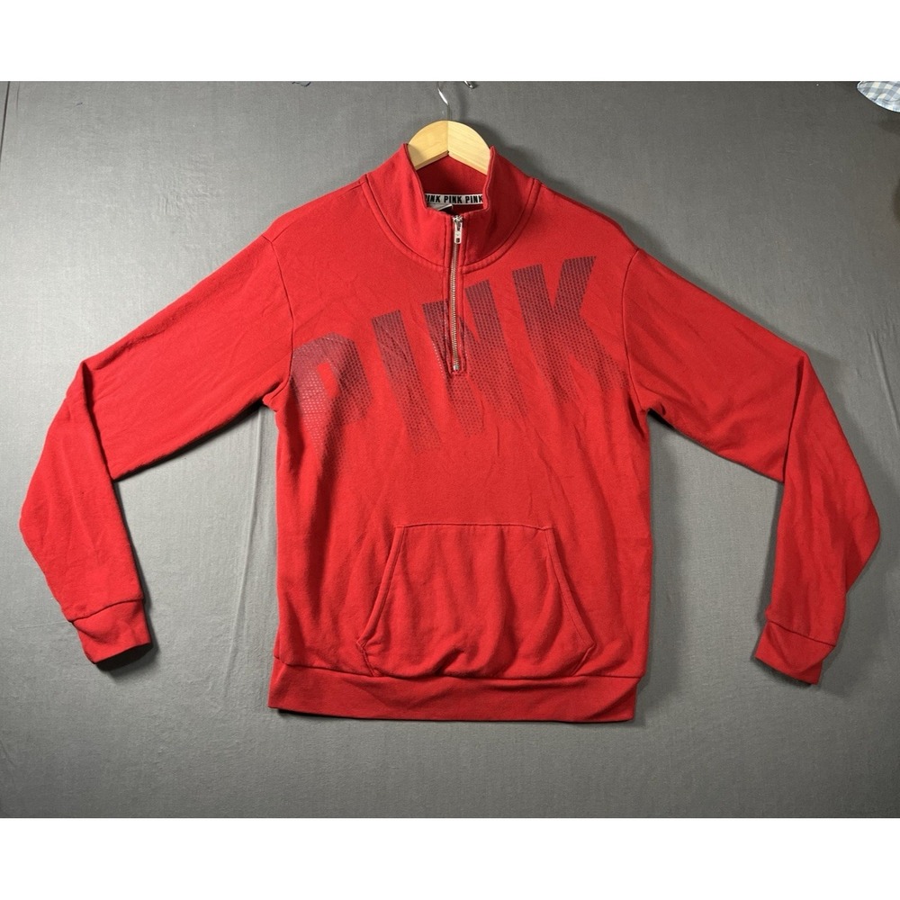 Victorias Secret PINK 1/4 Zip Pullover Sweatshirt Red Women's Size Small